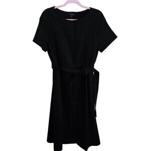 COS Black Wool Cashmere Short Sleeve Midi Coat Dress Belted Hidden Button Size M